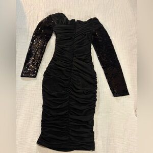Marciano Krysel Ruched Black Sequin Sleeve Dress XS